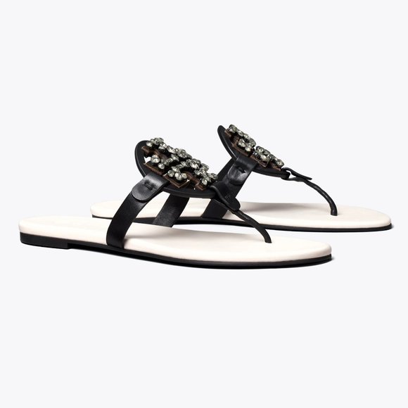 Tory Burch MANY SIZES CRYSTAL MILLER SOFT SANDAL Embellished Jeweled Two Tone - Picture 5 of 10